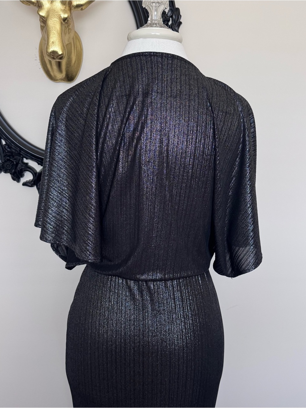 ASOS Dark Silver Black Metallic Wrap Kimono Maxi Dress - Picture 9 of 11